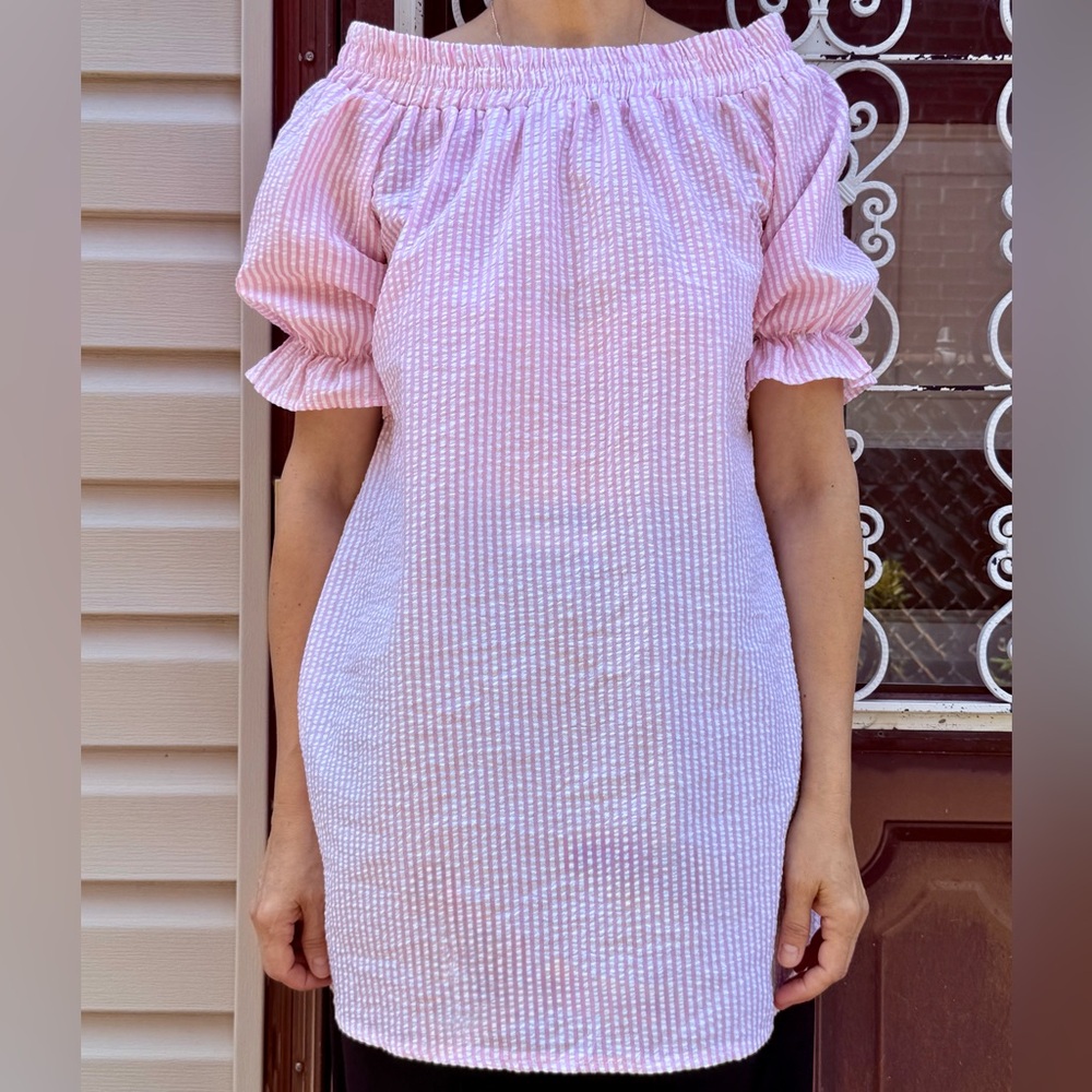 Pink Striped Off-Shoulder Dress or Tunic S